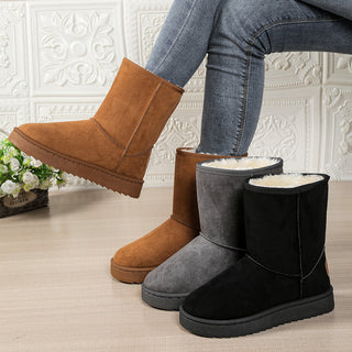 Bottes en suédine noire, grise et camel, avec doublure intérieure claire visible