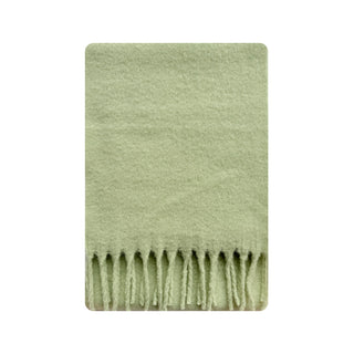 Écharpe en laine vert clair à franges, tissu brossé et doux.