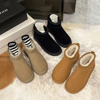 Bottes fourrées courtes en daim, ensembles noir, beige et camel, semelle épaisse.