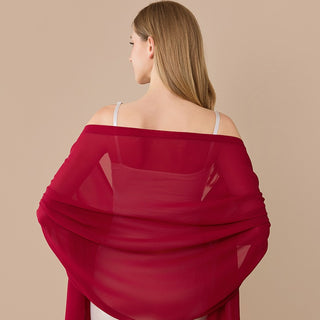 Châle en chiffon uni rouge, drapé ample couvrant épaules et dos, style mariage