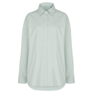 Chemise oversize femme vert clair en popeline de coton, col classique, boutons au centre