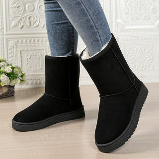 Bottes de neige mi-mollet noires en suédine, avec semelles épaisses crantées
