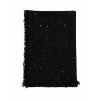 Étole noire à paillettes, bords à franges