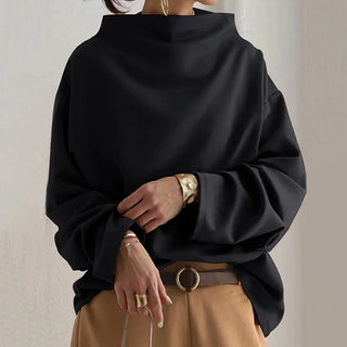 Pull noir col large, grandes manches bouffantes et poignet froncé