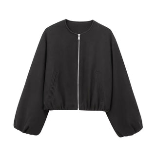 Veste bomber en polaire noire, zip central et poches latérales