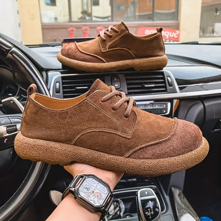 Chaussures en cuir de veau marron à lacets, semelle épaisse, bout rond