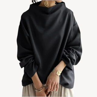 Pull oversize noir col large, manches amples, coupe minimaliste