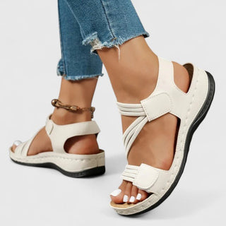 Sandales Sheina™ blanches à brides et boucle, semelle plateforme épaisse