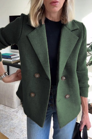 Blazer Camryn™ à manches tricotées, vert foncé, col châle, boutons ronds visibles