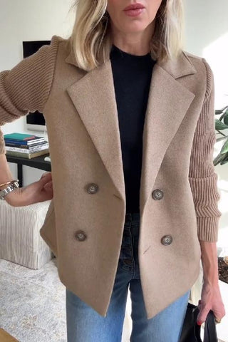 Blazer Camryn™ à manches tricotées, beige, col châle, boutonné double face