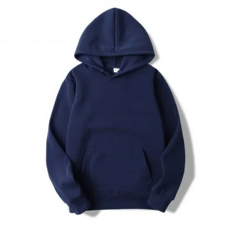 Sweat à capuche femme bleu marine, manches longues, poche kangourou, col côtelé.