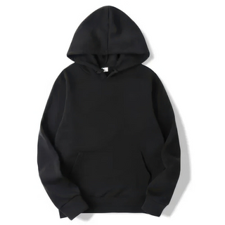 Sweat à capuche femme noir, manches longues, poche kangourou, col côtelé.