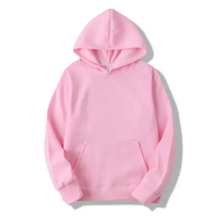 Sweat à capuche femme rose clair, manches longues, poche kangourou, capuche ajustée.