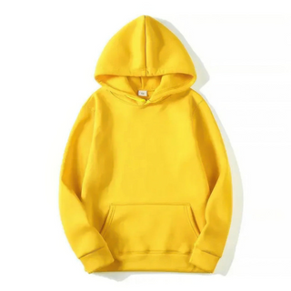 Sweat à capuche femme jaune, manches longues, poche kangourou, capuche ajustée.