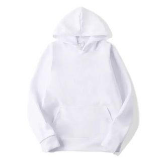 Sweat à capuche femme blanc, manches longues, poche kangourou, capuche bordée.