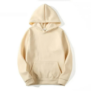 Sweat à capuche femme beige, manches longues, poche kangourou, capuche ajustable.