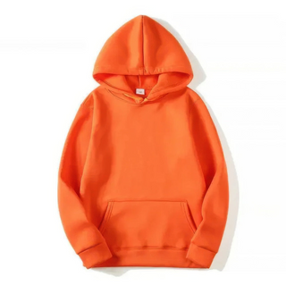 Sweat à capuche femme orange, manches longues, poche kangourou, capuche ajustée.